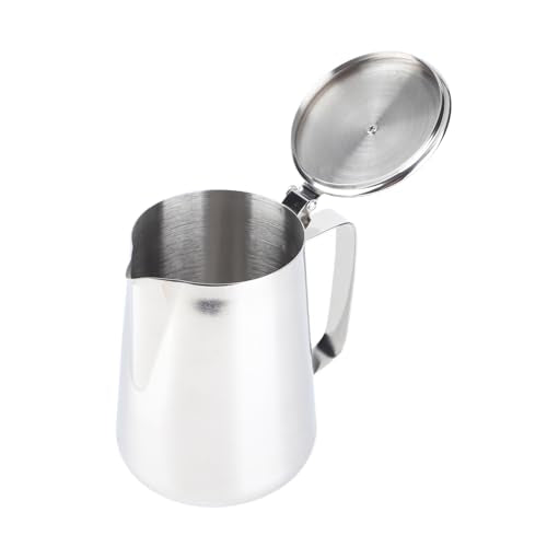 Milk Frother Cup, Stainless Steel Milk Frothing Pitcher, Milk Frothing Jug with Lid and Handle, Frothing Cup Pitcher, Coffee Frothing Mug for Office Home Kitchen (1500ML) - size: 1500ML