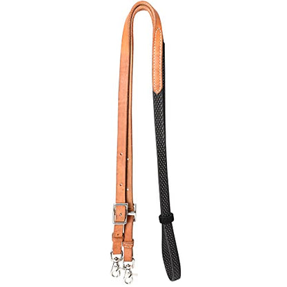 HILASON 8 Ft Horse Western Leather Rubber Grip Barrel Split Reins - color: Tan With Black