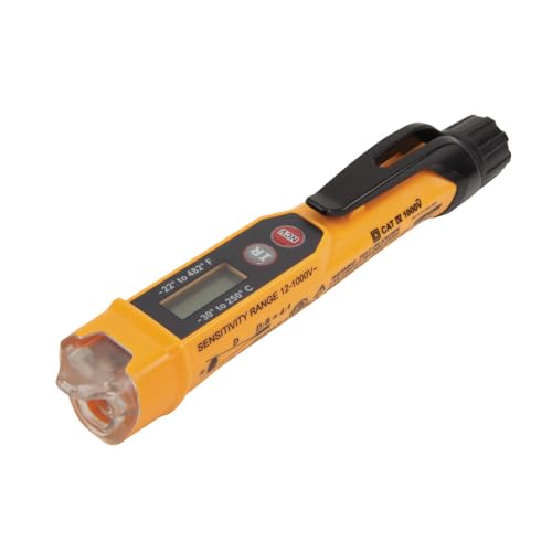 Klein Tools NCVT-4IR Non-Contact Voltage Tester, 12-1000V AC Pen with IR Thermometer -22 to 482-Degree Fahrenheit, LED and Audible Alarms, Pocket Clip - style: with Infrared Thermometer