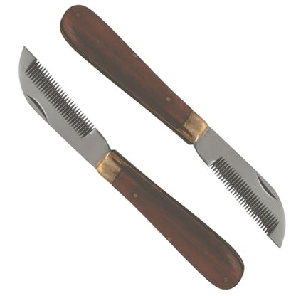 Mane & Tail Comb for Horses – Heavy-Duty, Ergonomic Design with Fold-Up Thinning Comb for Easy Carry & Wooden Handle – Ideal for Gentle Detangling, Grooming, and Equine Hair Care - size: One Size (Wooden Handle)