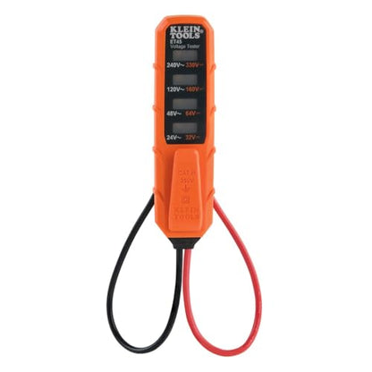 Klein Tools ET45 Digital AC/DC Voltage Tester, 12-240V AC, 32-330V DC, LED Illumination, DC Polarity, Auto Off, CATIII 350V-Class 2-Double Insulation, IP44 Dust & Water Resistant, No Batteries Needed - size: 24/240 V Tester