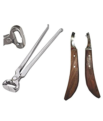 Farrier Hoof Nipper 14 Inch & Hoof Knives Set (Left & Right Handed) – Professional Horse Hoof Trimming & Shoeing Tools, Sharp Stainless Steel Blades, Durable & Ergonomic Design