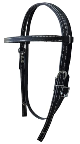 Double Stitched Latigo Leather Browband Western Horse Headstall - color: Black