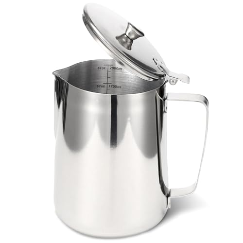 Stainless Steel Pitcher with Lid, 67 oz/2000 ml Large Capacity with Scales