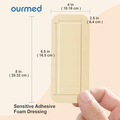 Ourmed Silicone Foam Dressings(4"x 8" - 10 Packs) with Tender Adhesive Border, Sterile Advanced Absorbent Bandage, Wound Care for Bed Sores, Pressure Ulcers, Foot Diabetic Ulcer - size: 4"x 8" (10 Packs)