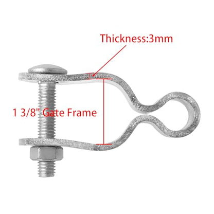2-Pack T-Post Gate Hinge Kit, Heavy Duty 1-3/8" U-Bolt Clamps, Latch & Bolt Combo for Metal Posts & Chain Link Gates - Farm & Backyard Use (Silver), Arched Latch