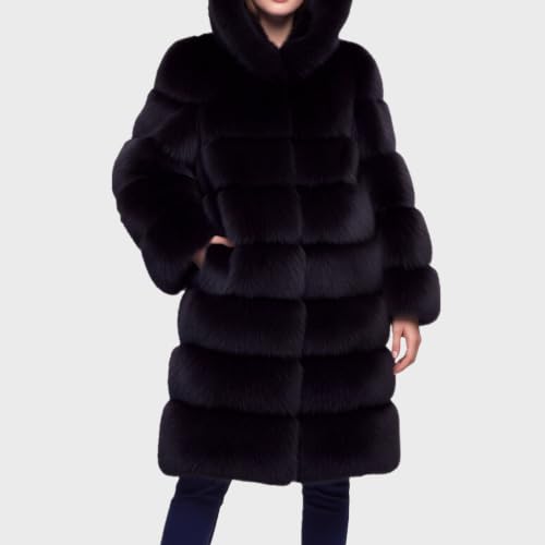 Lisa Colly Women Plus Size Faux Fur Jacket Big Hooded - color: Black, size: Medium