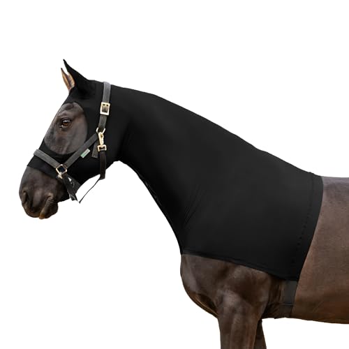 Resistance Horse Hood Slinky Lycra Zippered Mane Braid Shoulder Guard - Horse Sleazy Slickers Care Sheet - color: Black, size: Medium