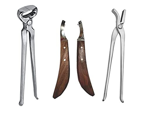 Hoof Nipper 12" & Farrier Clincher and Hoof De Knife Set – Professional Horse Hoof Trimming Kit for Farriers & Equine Care | Sharp Steel Nipper, Clincher, and Hoof Knife Set