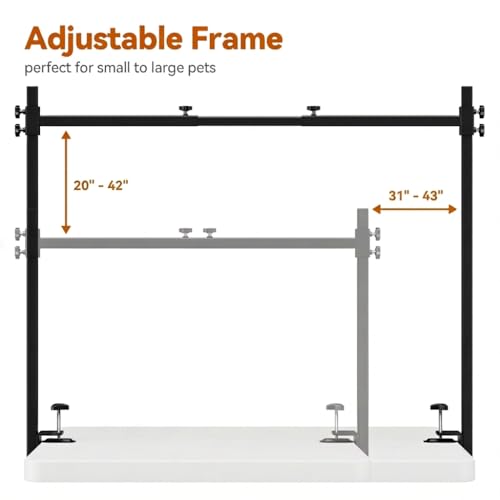 H Shape Dog Grooming Arm for Table, L Size Hammock, 42" H, 31-43" W | Heavy Duty, Adjustable Grooming Stand, Clamp Fits up to 2.76", with Hammock & 2 Nooses for Home Grooming & Nail Trimming - size: L Hammock (Leg Spacing: 5.9–14″)