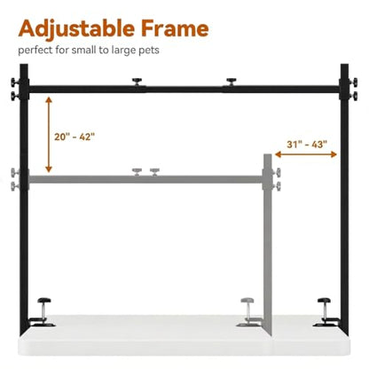H Shape Dog Grooming Arm for Table, S Size Hammock, 42" H, 31-43" W | Heavy Duty, Adjustable Grooming Stand, Clamp Fits up to 2.76", with Hammock & 2 Nooses for Home Grooming & Nail Trimming - size: S Hammock (Leg Spacing: 4.5–9.5″)