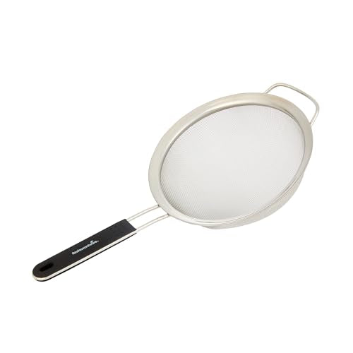 Restaurantware Fine Mesh Strainer 1 Count 15" x 7.8" x 3" with Silicone Handle Stainless Steel Extra Fine Mesh Strainer Heat-Resistant Handle Dishwasher-Safe for Rice, Quinoa, Pasta - size: Standard, Extra Fine Mesh-7 3/4"