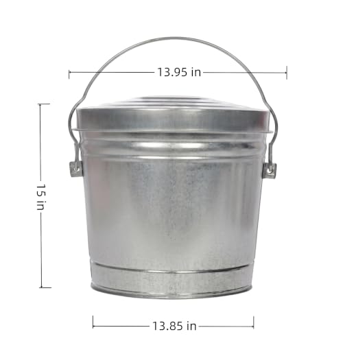 6 Gallon Galvanized Steel Locking Lid Storage Can, Heavy-Duty Metal Storage Bucket with Wire Bail Handle, Galvanized Steel Trash Can for Bird Seed, Pet Food, Charcoal, Yard Waste