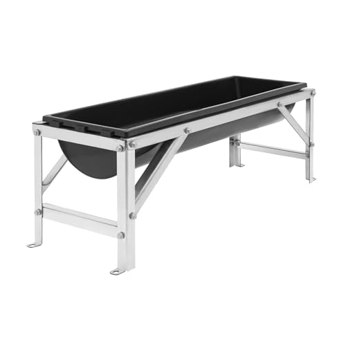 Livestock Feed Trough with Metal Stand 39" Long Large Capacity Livestock Feeder for Lambs Foals Calves Sheep Horses Alpacas and Goats in Farm (Silver+Black) - color: Silver+Black
