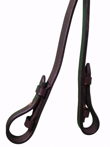 CHALLENGER 54" Full Horse English Braided Black Leather Reins 805LR01BK - color: Brown/Brass