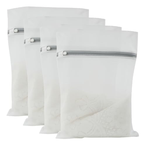 4 Pack Mesh Laundry Bags - Delicates Wash Bags for Bras, Lingerie and Lightweight Blouses, Reusable Laundry Bags with Durable Zippers for Home, College, Dorm, 12 x 16 Inch - size: Medium