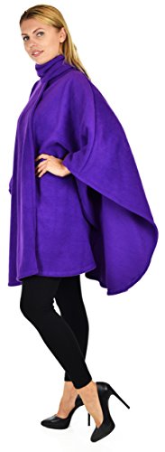 Dare2BStylish Women Poncho Style Fleece Cover Up with Muffler - color: Purple