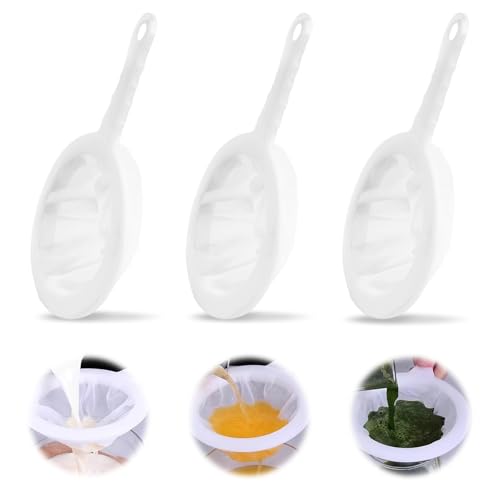 3-Piece Fine Mesh Strainer Set, 400/200/100 Mesh Nylon Sieve with Handle for Tea, Coffee, Nut Milk, Juice, Yogurt, Broth - Reusable, Dishwasher Safe Food Strainers
