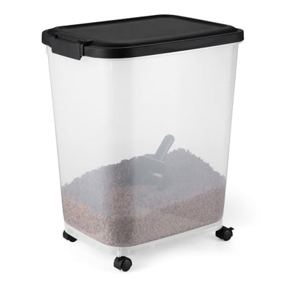 Amazon Basics Pet Food Storage Container with Rolling Wheels, BPA-Free, Detachable Scoop, 50lbs Capacity - size: 50lbs
