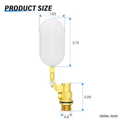 2-Pack 1/2" Automatic Water Fill Float Valves - Adjustable Brass Float Valves for Water Tanks, Pools, Troughs, Ponds & Aquariums