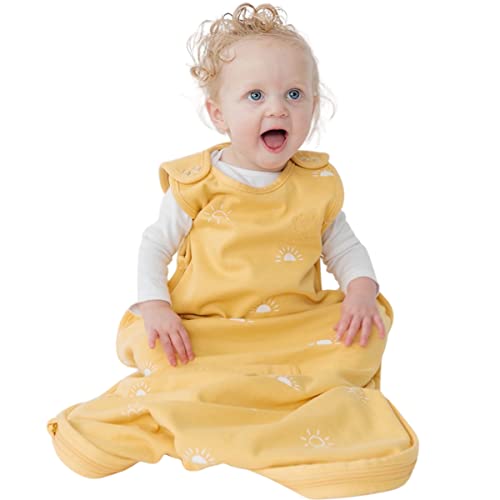 Woolino Merino Wool & Organic Cotton Baby Sleep Sack 2-24 Months – Ultimate 4-Season Baby Sleeping Bag, Universal Size Wearable Blanket, 2-Way Zipper & Adjustable Fit, Year-Round Use - Sun - color: Sun