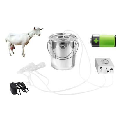 3L Goat Rechargeable Battery Milking Machine with 2 Teat Cups,Steel Buckets for Goats - size: 3L