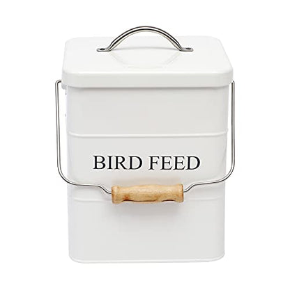 Morezi Bird Seed Storage Container Metal, 6 Lbs Airtight Bird Food Tin - color: White