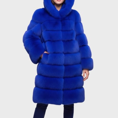 Lisa Colly Women Plus Size Faux Fur Jacket Big Hooded - color: Blue, size: Small