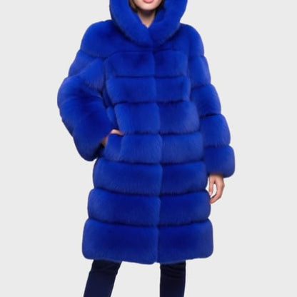 Lisa Colly Women Plus Size Faux Fur Jacket Big Hooded - color: Blue, size: Medium