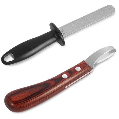 Hoof Knife for Horses with Sharpener, Double-Edge Loop Knife for Farriers