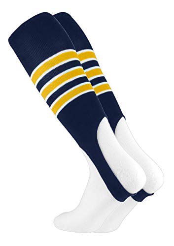 MadSportsStuff 7 Inch 3-Stripe Baseball Stirrups - Adult and Youth - color: Navy/Gold/White, size: Medium