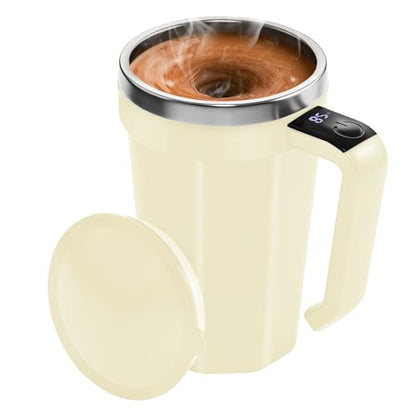Self Stirring Coffee Mug with Temperature Display, 18 oz Rechargeable Self Stirring Mug with Lid, Automatic Self Stirring Cup with Stainless Steel for Coffee, Milk, Beverages, White - color: White