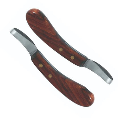 7 Inch Swiss Hoof Knife Double Edged – Stainless Steel Curved Blade Farrier Tool with Round Wooden Grip, Multipurpose Hoof Trimming Knife for Livestock. (Oval Hoof Knife) - style: Oval Hoof Knife