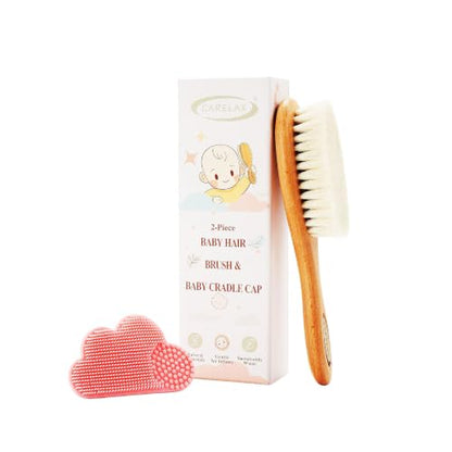 Baby Hair Brush & Comb Set, Organic Wooden Hairbrush Natural Goat Bristles for Newborns & Toddlers, Ideal for Cradle Cap & Itching, Perfect Shower and Registry Gift for Infant, Toddler (2pcs-Pink) - size: 2pcs-pink