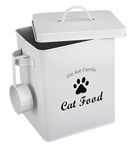 Geyecete Pet Treat and Food Storage Tin with Lid - 5lbs Capacity - Serving Scoop Included … -CAT - size: CAT FOOD