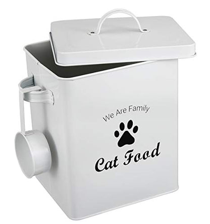 Geyecete Pet Treat and Food Storage Tin with Lid - 5lbs Capacity - Serving Scoop Included … -CAT - size: CAT FOOD