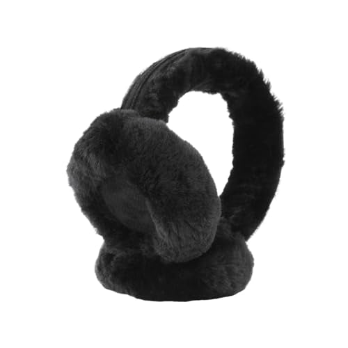 Aurya Sheepskin Earmuffs, Classic Ear Warmer for Winter Outdoor, Wool Ear Muffs for Men and Women - color: Black