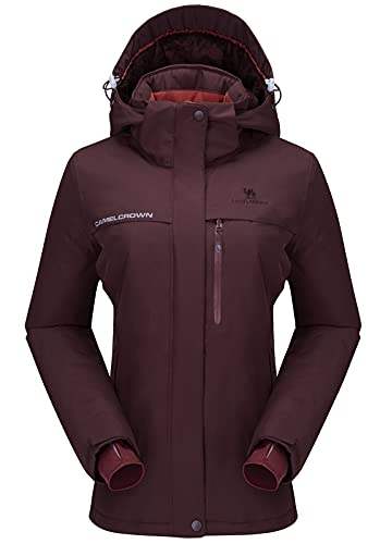 CAMEL CROWN Women’s Mountain Snow Waterproof Ski Jacket Detachable Hood Windproof Fleece Parka Rain Jackt Winter Coat - color: Wine Red, size: XX-Large