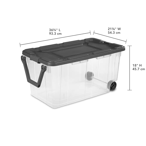 160 Quart Wheeled Stacker, Extra Large Durable Clear Bin, Latch Lid and Pull Handle, Gray, 2 Count