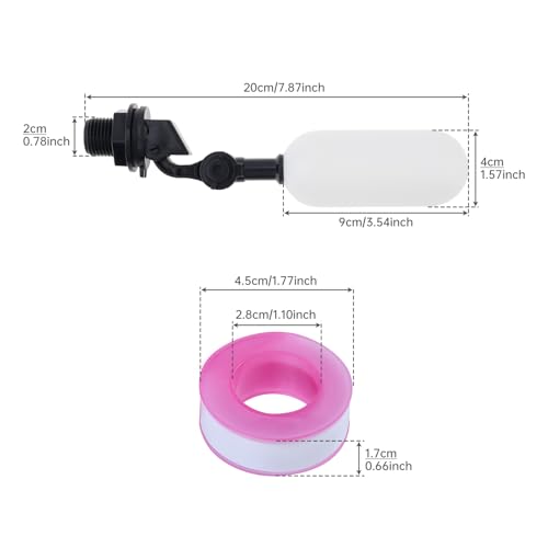 Float Valve, 2 Pcs 1/2 inch Water Level Control Adjustable Arm Automatic Fill Water Valve for Livestock Water Trough, Aquariums with Tape
