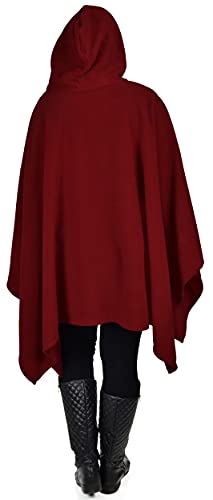 Dare2BStylish Women Poncho Style Hoodie Sweater Fleece Cover Up for Cold Weather - color: Burgundy