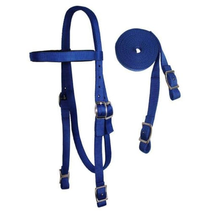 Tahoe Tack Double Layer Nylon Full Horse Headstall with Split Reins - color: Royal Blue, size: Cob (Medium)