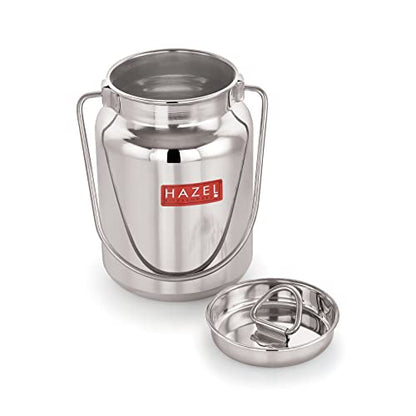 HAZEL Stainless Steel Milk Container with Airtight Lid | Food-Grade Grease Pot & Metal Canister for Kitchen Storage | Durable, Rust-Resistant Jar for Cooking Oil, Ghee & Dairy | 135 Fl. Oz - size: 135 Fl.Oz
