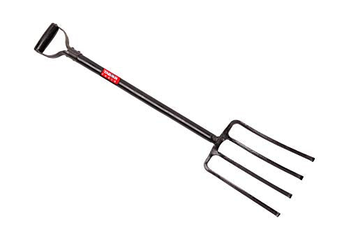 TABOR Tools J59A Digging Fork, Steel Shaft Super Heavy Duty 4-Tine Spading Fork, Virtually Unbreakable Garden Pitchfork for Compost, Soil Turning & Digging, 40 Inch with D-Handle