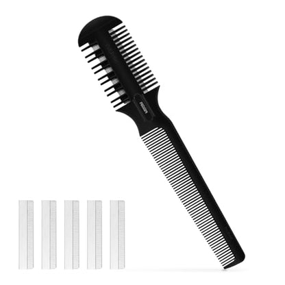 Hair Cutting Comb - Double Edge Razor for Thin and Thick Hair Trimming and Styling with 5 PCS Spare Blades - size: Medium