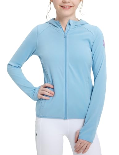 FitsT4 Sports Girls Fleece Horse Riding Jackets Hoodie Kids Equestrian Shirts Full Zip Up Long Sleeve Thumbholes for Winter