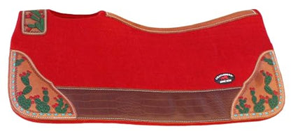 Horse 32" x 30" Western Contoured Wool Felt Therapeutic Saddle Pad 39218 - color: Red Cactus
