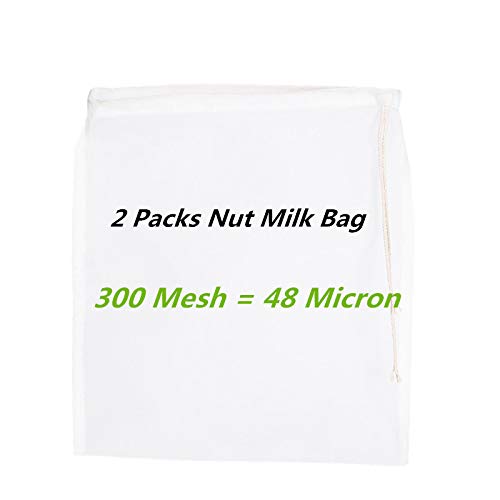 2 Pcs Premium Fine Mesh Food Grade Nut Milk Bag for Almond Milk/Soy Milk - Fine Mesh Nylon Cheesecloth & Cold Brew Coffee Filter, 9" x 12" (2, 300 Mesh)