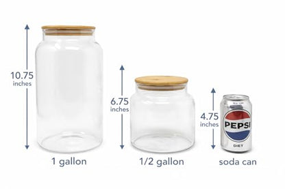 1 Gallon Glass Large Jar with Airtight Bamboo Lid - Strong Clear Borosilicate Canister for Kitchen Food Storage Organizing, Terrarium, Pantry Decorative Container & Laundry Room - Pack of 1
