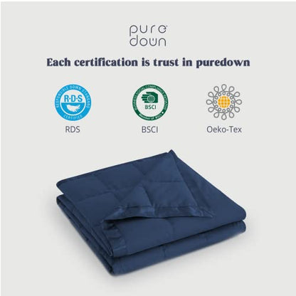 puredown® Blankets Queen Size - Soft Lightweight Down Blanket for All Seasons, Cozy Warm Luxury Bed Blanket with Satin Trim, Microfiber Cover, Navy Blue (90"X90") - color: 06 Navy Blue, size: Full/Queen